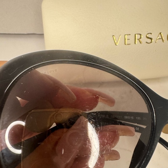 Versace Medusa Sunglasses Black Frame Gold Medusa With Small Clear Crystals.